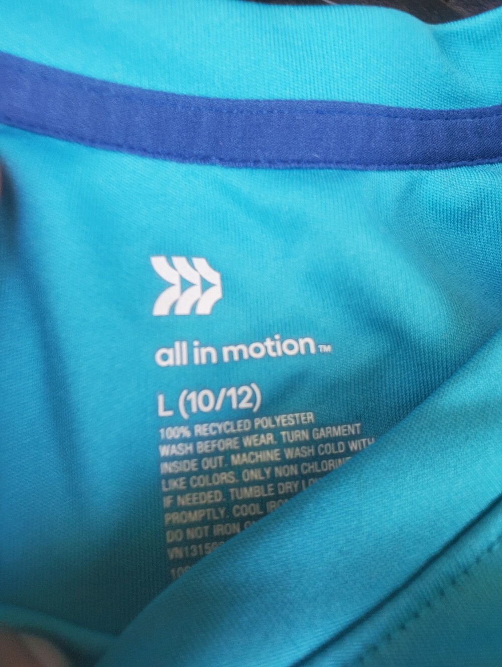 all in motion Turquoise Performance Tee with Navy Trim Size 10-12